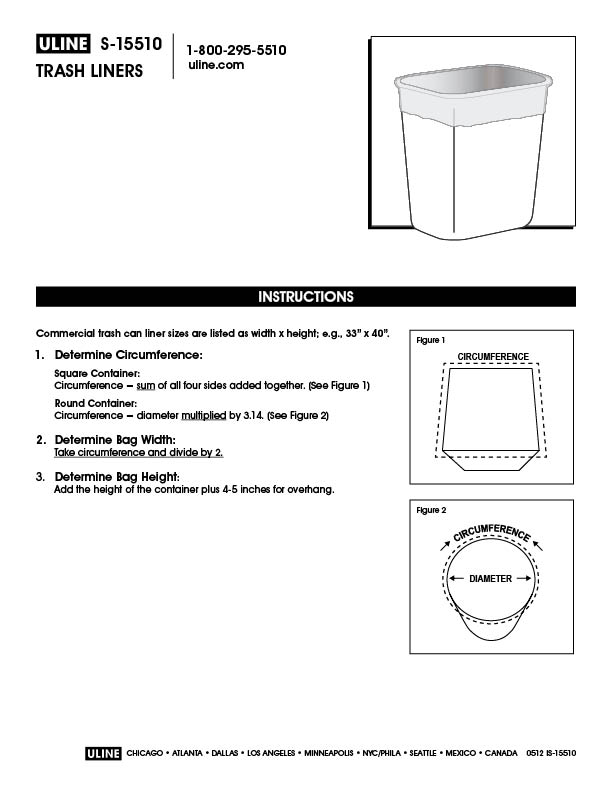 Uline Coreless Trash Liners .39 Mil, 2030 Gallon S7323 Uline